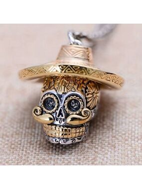 Day of the Dead Sugar Skull Sombrero Necklace / Pendant #734